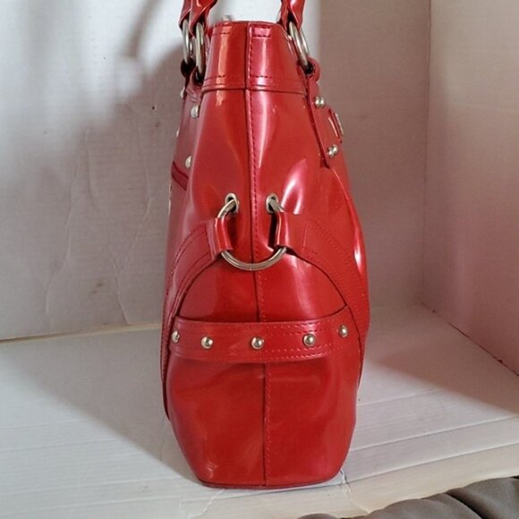 Beijo Head Over Heels Red Patent Leather Bag Tote Shoulder Handbag Purse Women's - Picture 4 of 16